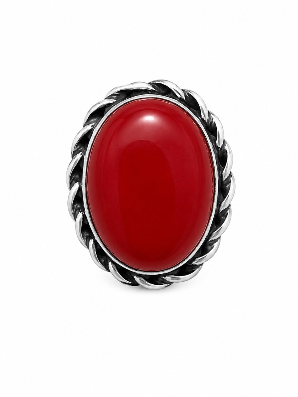 925 Stamped - Sterling Silver Handcrafted Red Oval Stone Silver-Trim Ring